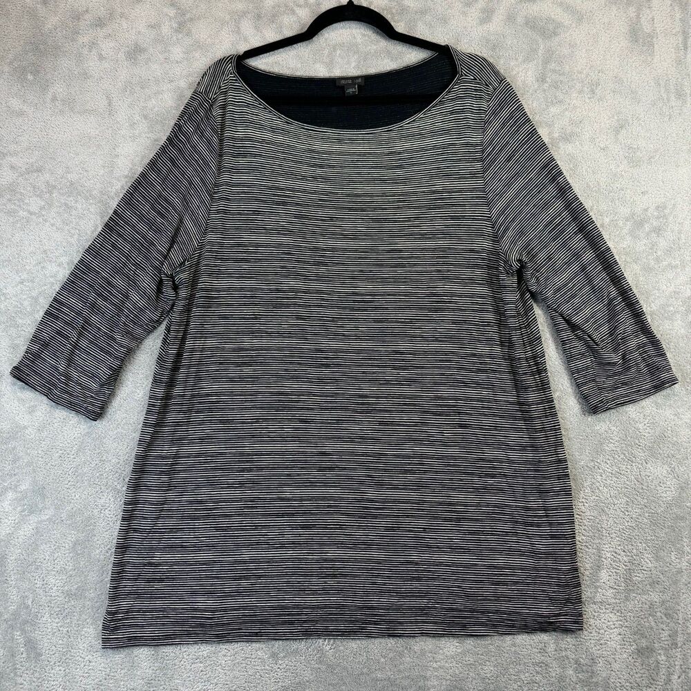J. Jill Wearever Collection Shirt Womens Extra Large Black 3/4 Sleeve Striped